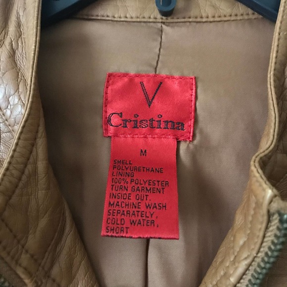 V Cristina Jacket Womens Medium Brown Camel Faux Leather Studded Textured - Picture 6 of 12